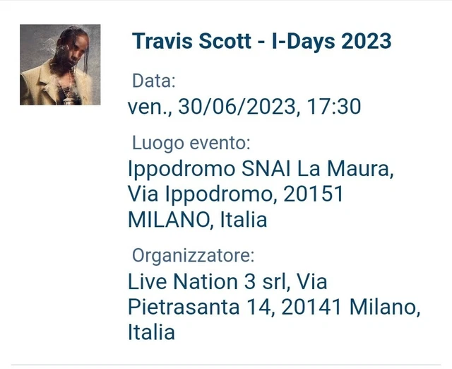 🔥Biglietti concerto Travis scott pit🔥Ippodromo snai milano 30/06/2023