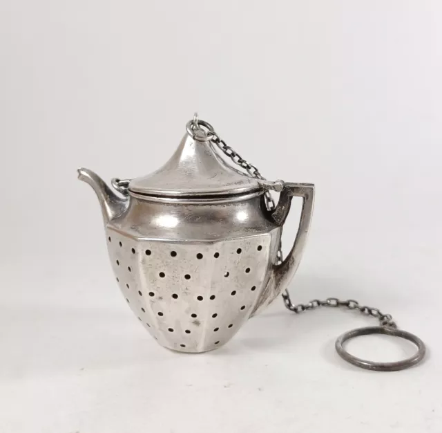 Antique Vintage Webster Co. Sterling Silver Teapot Tea Infuser, Strainer W/Chain