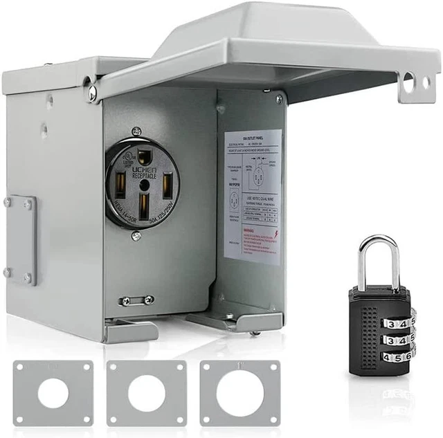 50 AMP RV Power Outlet Box Enclosed Lockable Outdoor Electrical
