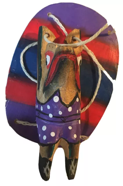 Carved Painted Hanging Wooden Frog