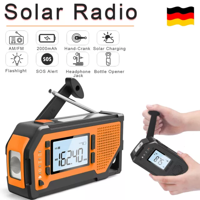 Solar Radio AM/FM LCD Radio Taschenlampe Handkurbel Generator Notfall Powerbank