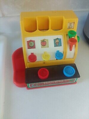 Vintage 1974 Fisher Price Cash Register 926 Made USA With 2 Coins Works Clean