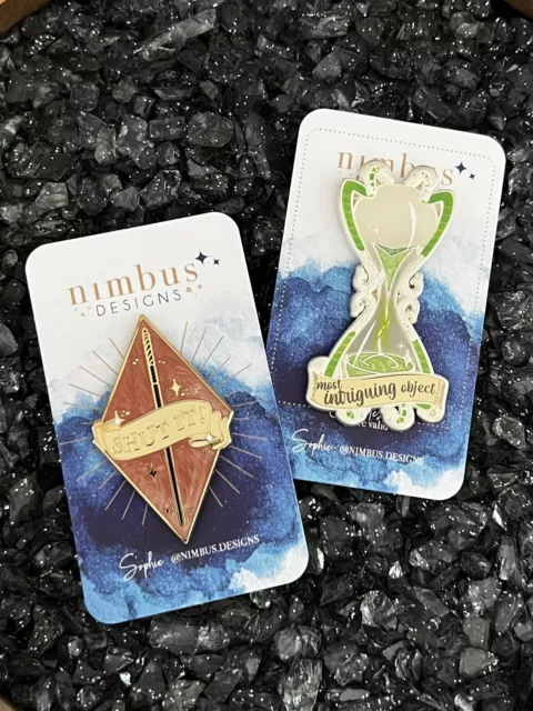 Harry Potter Sughorn Hourglass & Ginny Weasley Wand Set of 2 Enamel Pins Nimbus