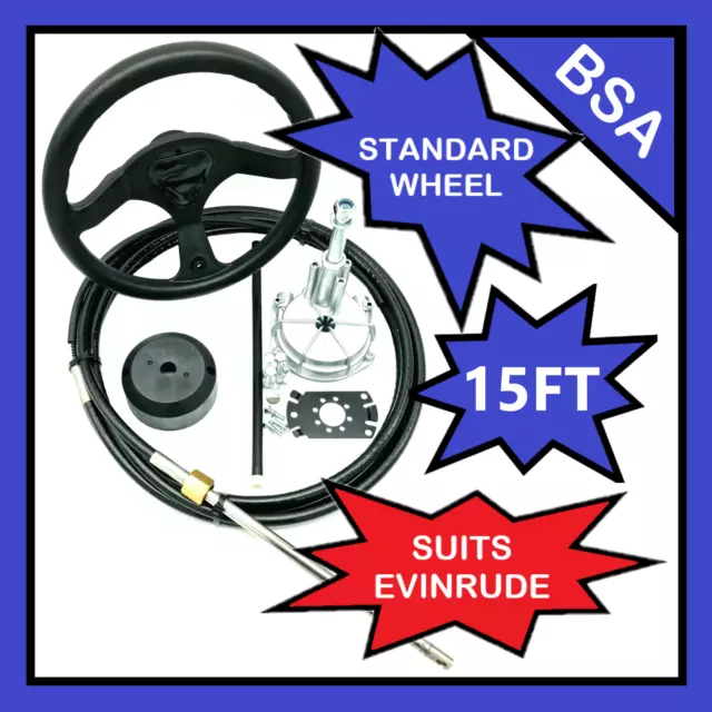 BOAT STEERING KIT 4.57m~15ft Heavy Duty Cable Suits Evinrude Outboard Engines