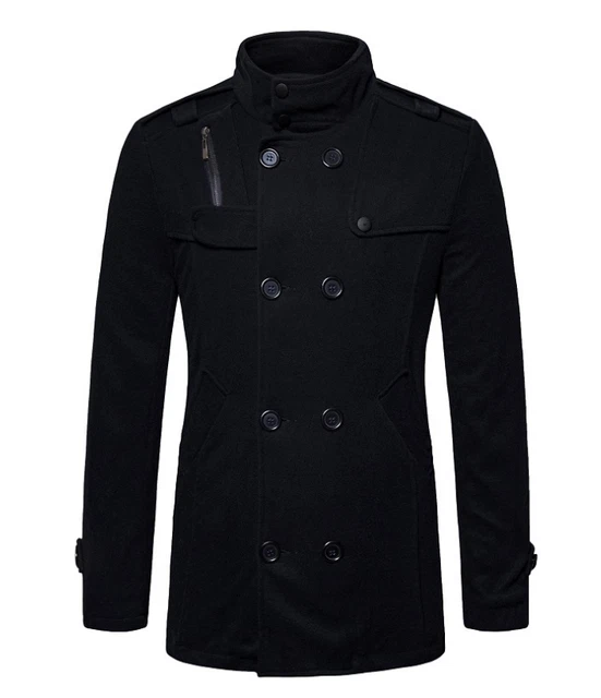 Mens Zip Double Breasted Mid-Length Jacket Overcoat Slim Formal Warm Trench Coat