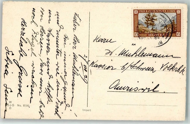 39370595 - Einzelfrankatur Pro Juventute 1929 10 Rappen Phila Schweiz