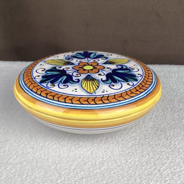 SIGNED! Franco Mari Deruta Italy Dip A Mano Hand Painted Lidded Trinket Dish HTF