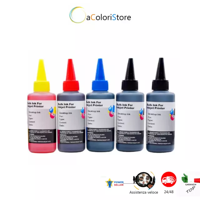 Ricarica inchiostri KIT 5 da 100ml stampanti  Brother Canon Epson HP