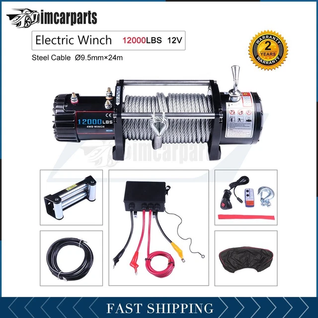 1X  Electric Winch Steel Cable 12000lbs 12V  Tow Towing Truck Trailer w/ cover