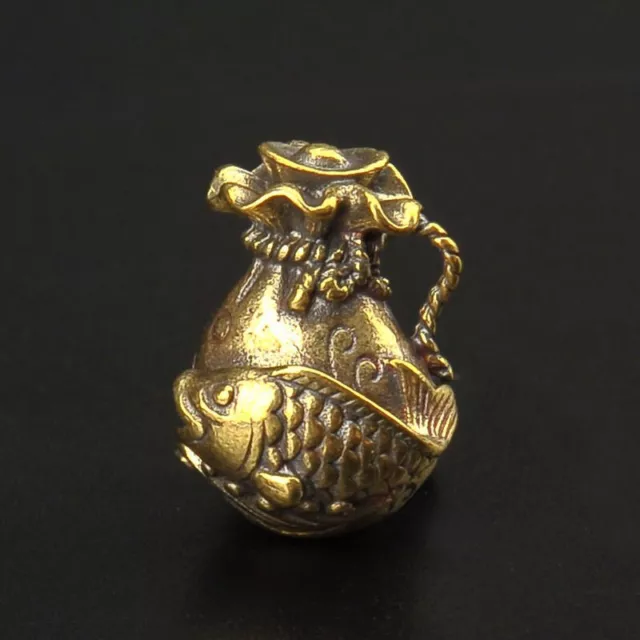 Solid Brass Money Bag Keychain Hanging Pendant Jewelry Fish Keyring Miniature