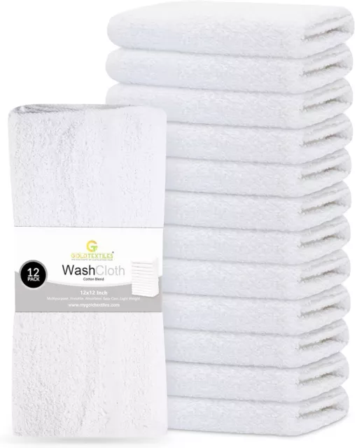 Washcloth Towels 12x12 White 100% Cotton Bulk Pack 12,24,48 Finger & Face Towel