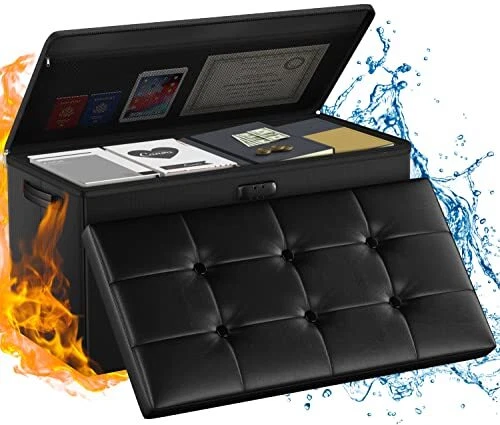 Storage Ottoman Bench,Fireproof Folding Storage Bench with Lock,30 Inches