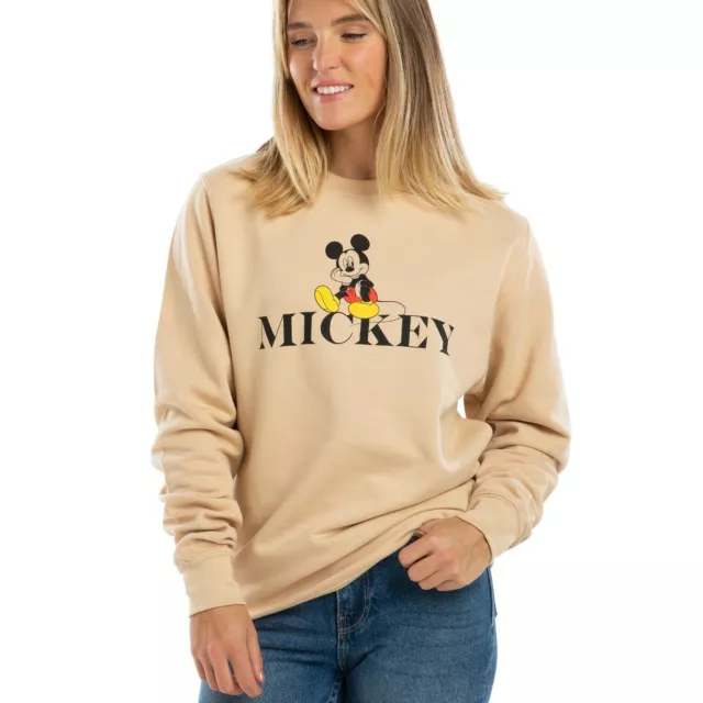 OFFICIAL DISNEY LADIES Mickey Mouse Chill Sweatshirt Beige S - XL