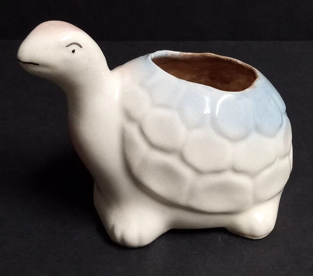 USA Pottery Ceramic Turtle Planter Nursery Vintage Figurine 5.5"w x 4"h c1950s