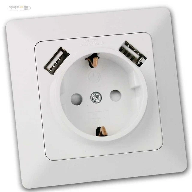 Milos Haut Prise de Courant Avec 2x USB 1A, Blanc Mat , Flush Borne Recharge