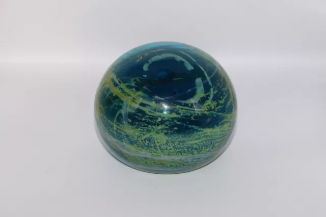 Vintage MDINA 3.5"x4.75" Blue And Yellow Signed Paperweight (over 4 lbs)