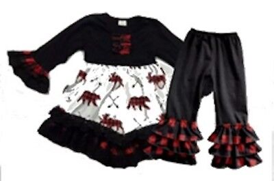 Girls woodland boutique outfit Buffalo Plaid red black 2T 3T 4T 5/6 7/8 8/10