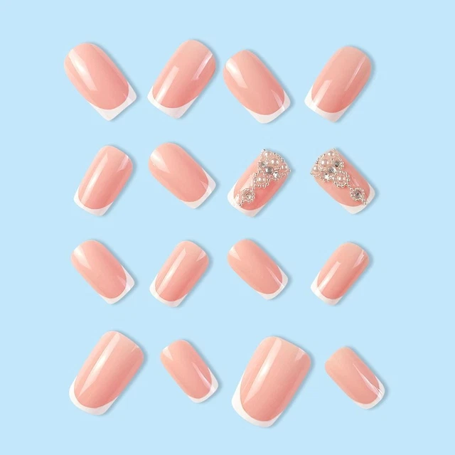 Square Head French Fake Nails Medium Length Nail Tips False Nail  Women