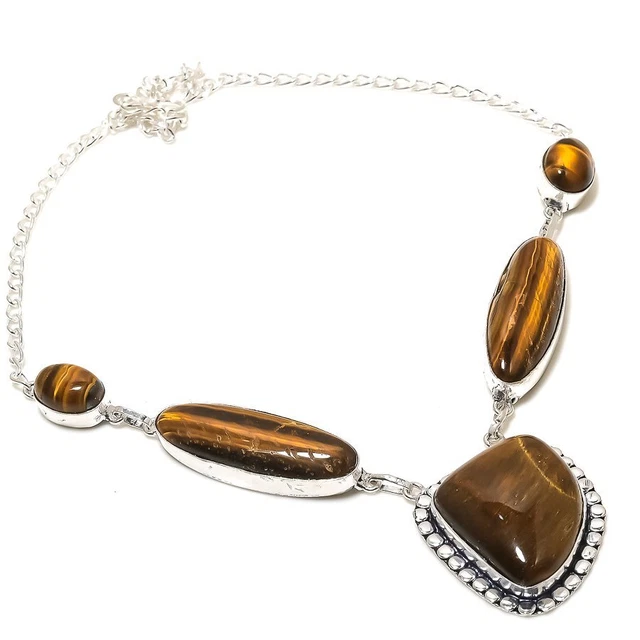 Tiger Eye Gemstone 925 Sterling Silver Jewelry Necklace 18" Easter f224