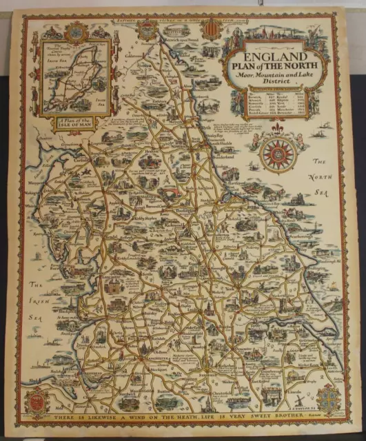 Northern England Isle Of Man 1932 Taylor Unusual Antique Original Road Map