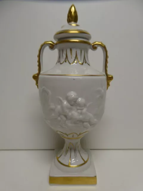 Vintage Pmp German Lidded Urn Embossed Cherub Putti Gilt Decorated