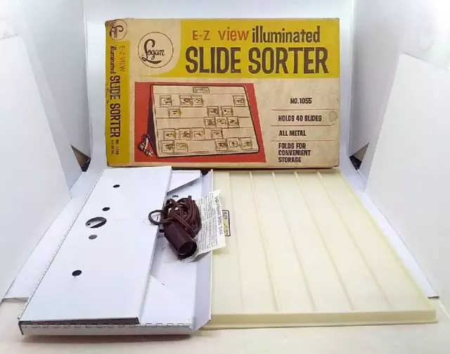 Logan 1055 E-Z View Illuminated Slide Sorter Viewer in Orig. Box Holds 40 Slides