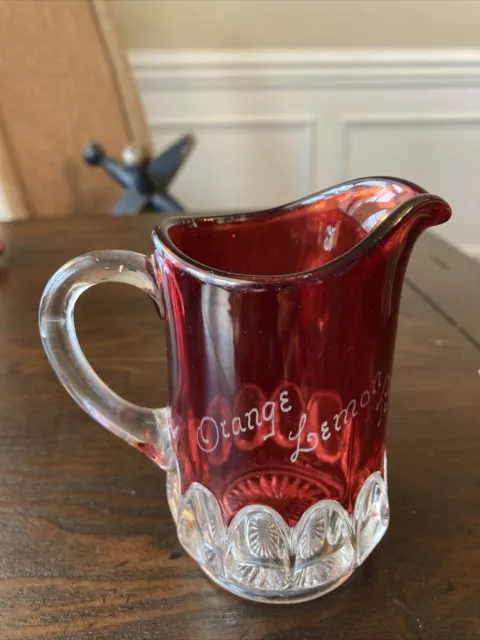 1906 Souvenir EAPG Ruby Flash Glass Creamer Orange Lemon Barbill