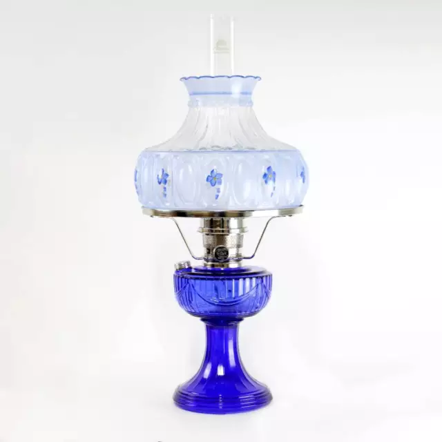 Aladdin Lincoln Drape Oil Lamp, Cobalt Glass Indoor Fuel Lamp with Shade, 24 in