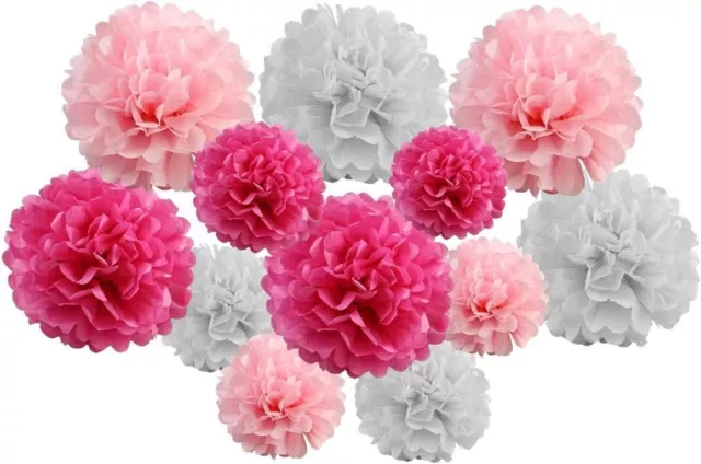 12er-Pack Gemischte Hängegewebe Papier Bommel Bommel 8 Zoll & 10 Zoll in heißen Süßigkeiten Rosa Farbtöne