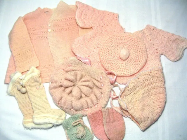 LOT of VINTAGE PINK KNIT/CROCHET BABY CLOTHES – 10 pc.