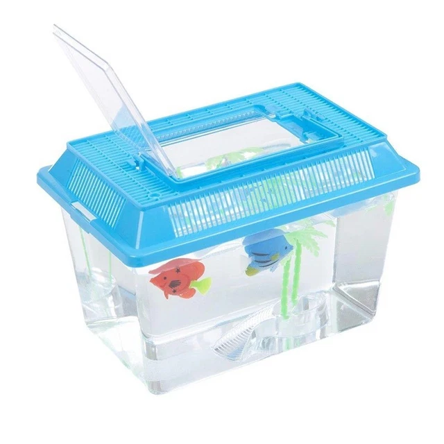 Plastic Mini Aquarium Fish Tank Starter Mini Goldfish Tank with Carry Handle Lid 3