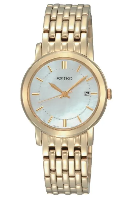 Seiko Womens Mother of Pearl Dial Gold-Tone Stainless-Steel Quartz Watch SXDB94