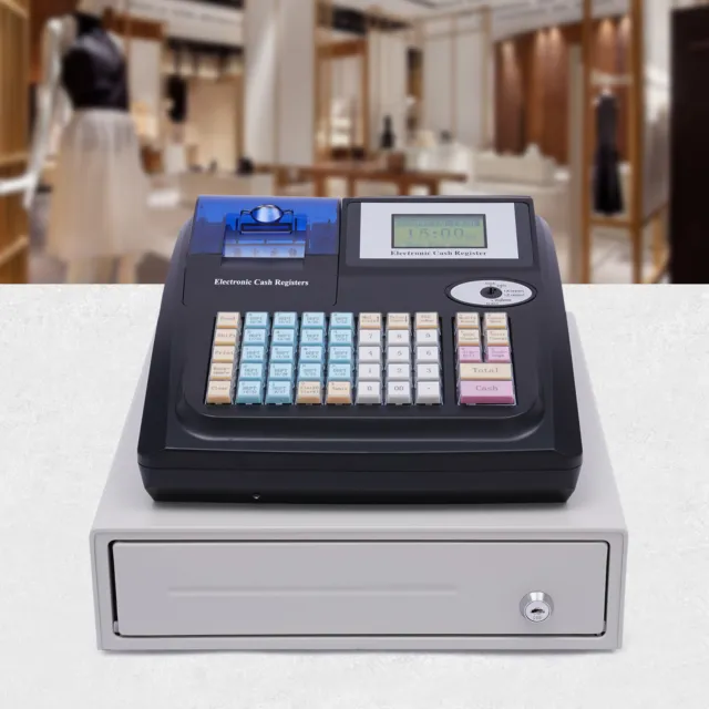 48 Keys Electronic Cash Register Till Cash W/ Keys, Drawer Papers Manual +Extras