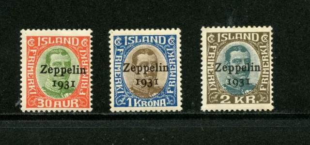 Islandia #C9-C11 (I584) Comp 1931 O/P "Zeppelin 1931", M,LH,FVF, CV $97.00