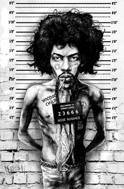 Jimi Hendrix Mugshot by Marcus Jones Canvas Giclee Art Print Rock Guitarist