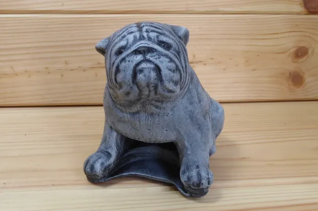 Cute Cast Stone Garden Ornament Sitting British Bulldog 10cm tall