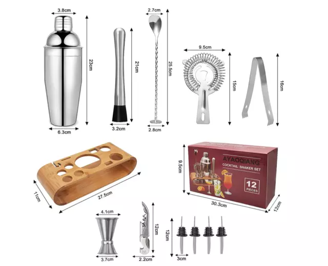 Ensemble Cadeau Bar Cocktail Shaker Ensemble 12 Pièces Kit Barman Original Neuf