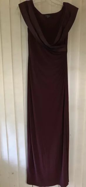 Lauren Ralph Lauren Womens Sleeveless V Neck Sheath Gown Evening Dress Burgundy