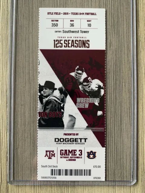 2019 Texas A&M Aggies Football Official Mint Ticket Stub - pick any game!