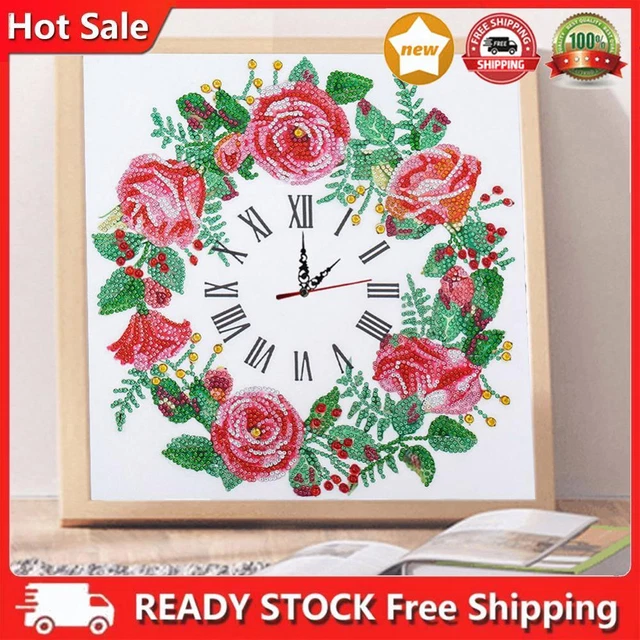 Aisen Wanduhr, Blumen, Diamond Painting, 5D, Kreuzstich, Diamant-Stickerei, Kuns