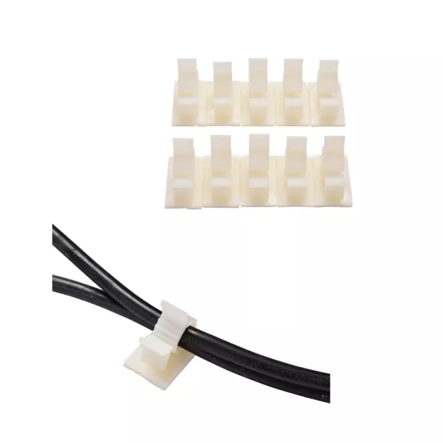 White 10 Pcs Adhesive Backed Nylon Wire Adjustable Cable Clips Clamps 10 ZC