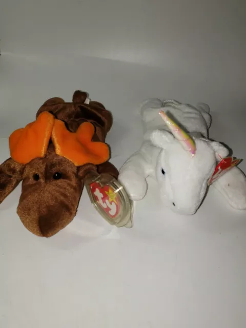 Ty Beanie Babies Lot of 2 Mystic and Chocolate Moose Unicorn