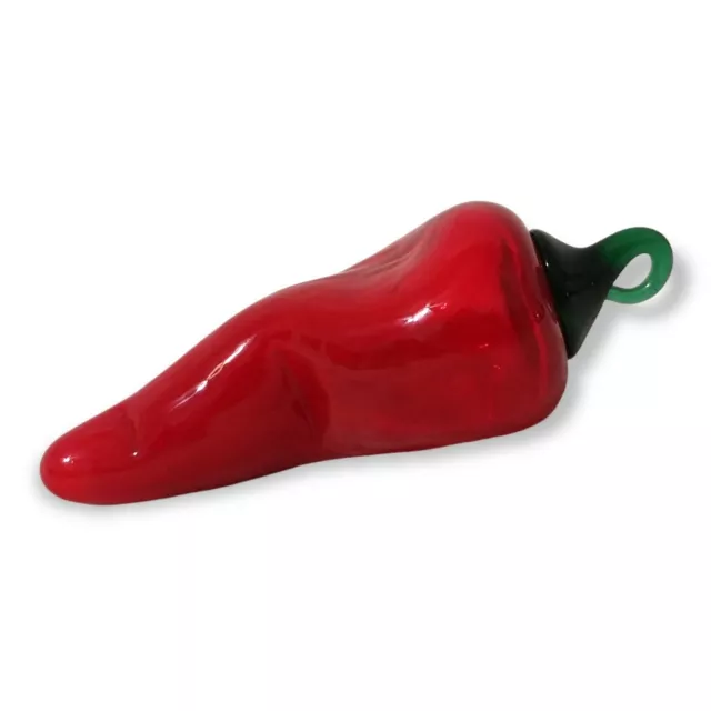 Studio Art Glass Blown Hot Chili Pepper Red Green Stem