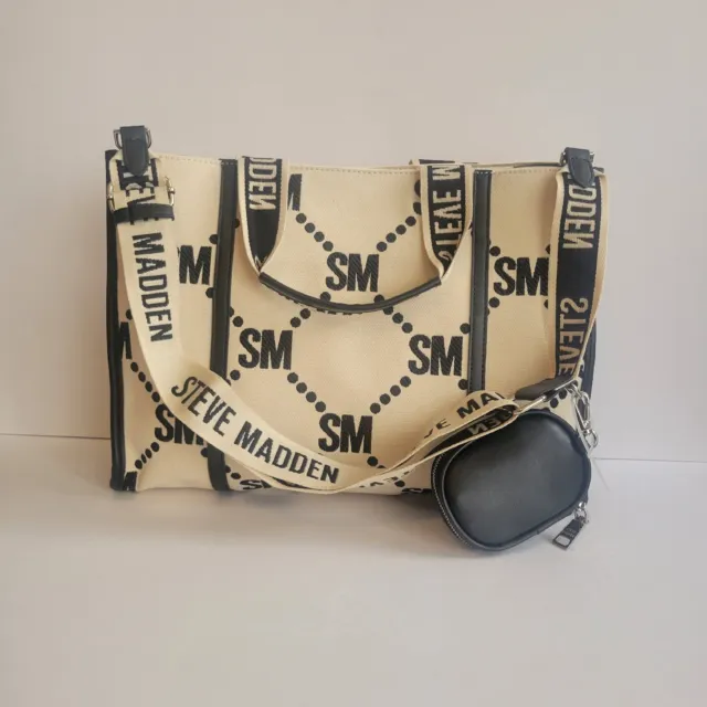 NWT Very Rare Cream/Black Bsantam Steve Madden SM Tote Bag with Black Coin Purse