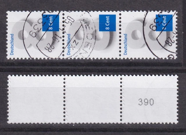 Bund 3188 RM 3er Streifen mit gerader Nummer 8 Cent gestempelt mit Gummi