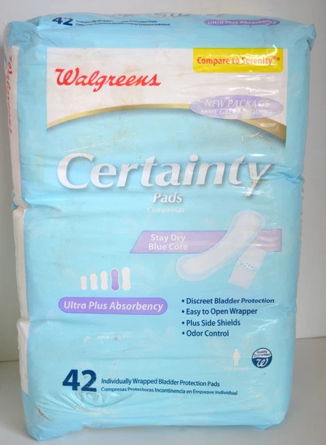 Almohadillas Certainty 42 Ultra PLUS Absorbencia Mujer VEJIGA Protección Incontinencia Nuevo con etiquetas