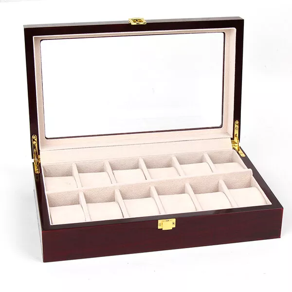 New 12 Compartments Wooden Watch  Jewellery Box Wristwatch Display Storage Case