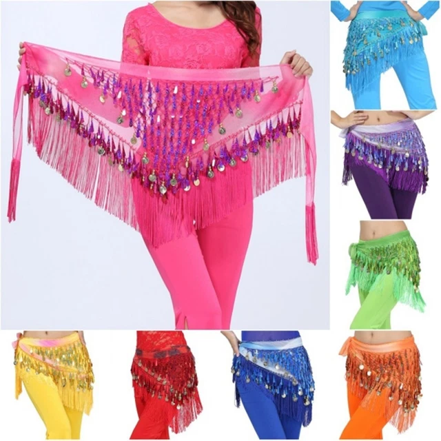 thumbnail image 2 of Yoga Dance Accessory Belly Dance Hip Scarf With Gold Coins - Chiffon Wrap For Dance & Yoga Jupe Or 2 of 12