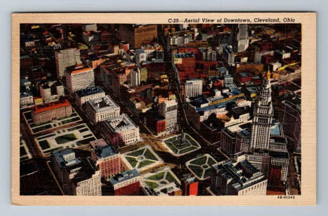 Cleveland OH-Ohio, Aerial View of Downtown, Antique Vintage Postcard