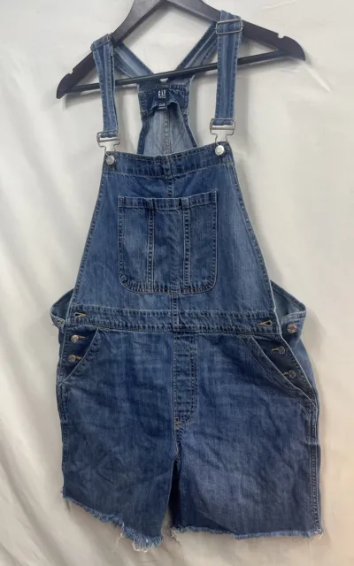 GAP Denim Bib Overalls Shorts Raw Frayed Hem Blue Jean Womens Size Large L